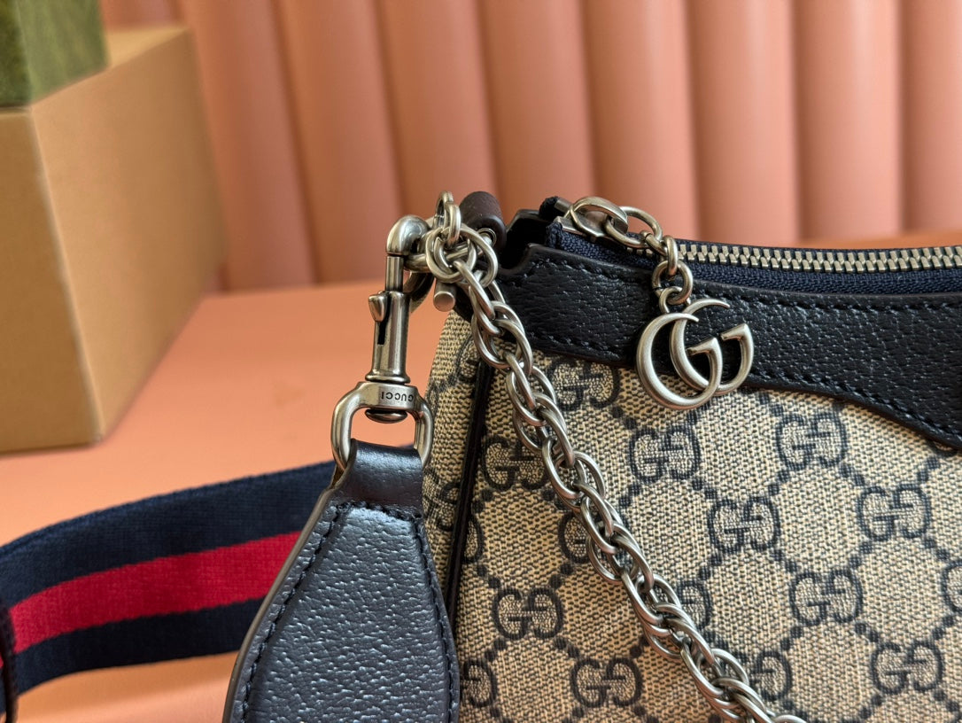 OPHIDIA SHOULDER BAG 25 IN GREY EBONY CANVAS AND BLACK LAMBSKIN SILVER HARDWARE