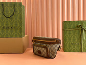 OPHIDIA BELT BAG 28 IN BROWN AND BEIGE GG CALFSKIN
