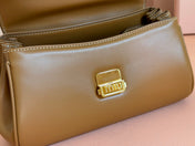 CHAIN SHOULDER BAG 24 IN PEANUT BROWN PATENT SMOOTH CALFSKIN