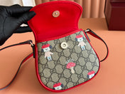 CHILDREN'S PRINTED GG SHOULDER BAG IN BEIGE AND DARK BROWN GG CANVAS RED TRIM