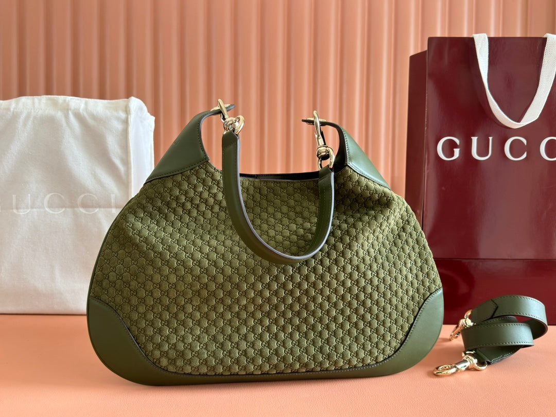 MEDIUM B SHOULDER BAG 42 IN DARK GREEN GG SUEDE