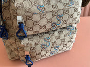 BACKPACK 40 IN BEIGE AND BROWN CANVAS BLUE SNAKE EMBROIDERY
