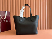 MEDIUM TOTISSIMA REVERSIBLE TOTE BAG 30 IN BLACK CALFSKIN BEIGE AND BROWN GG CANVAS ON SIDE