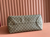 SUPREME MEDIUM TOTE BAG 38 IN BEIGE AND BROWN GG COATED FABRIC BROWN CALFSKIN
