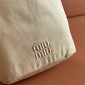 GABADINE POUCH 22.5 IN PLASTER WHITE CANVAS BROWN DRAWSTRING