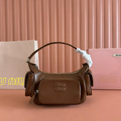 POCKET HANDBAG 21 IN OAK BROWN CALFSKIN