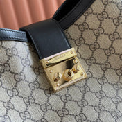 GUCCI 26S PADLOCK SHOULDER BAG 29 IN DARK BEIGE AND BLACK CALFSKIN