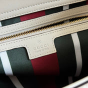 GUCCI 26S PADLOCK SHOULDER BAG 29 IN DARK BEIGE AND WHITE CALFSKIN