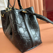GUCCI 26S TOTE BAG 30 IN BLACK CALFSKIN WITH MONOGRAM PATTERN