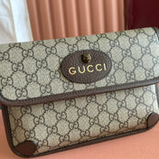 GUCCI NEO VINTAGE TIGER HEAD CROSSBODY BAG 24 IN CANVAS BROWN LEATHER TRIM