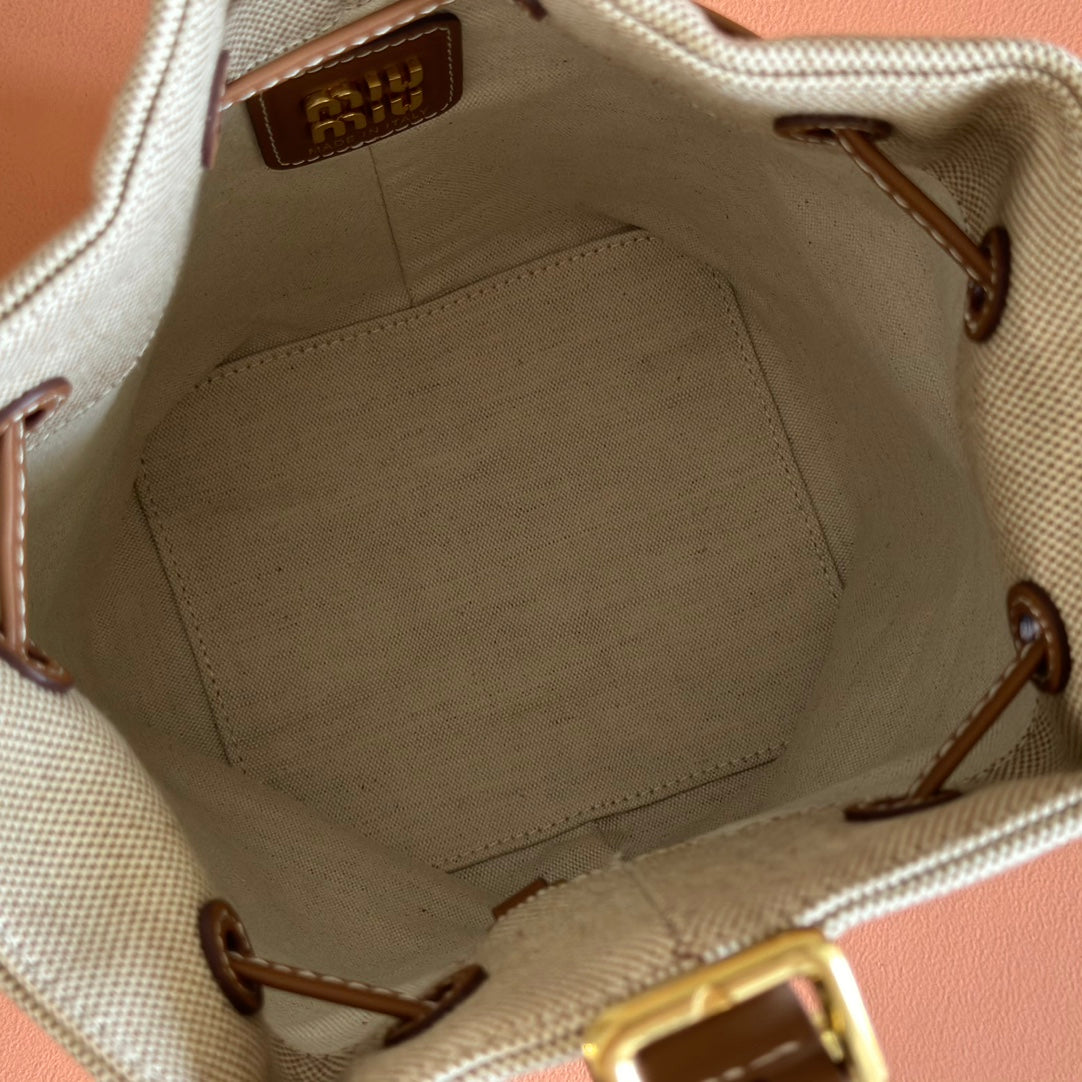 BUCKET BAG 22 BEIGE AND BRANDY IN CANVAS