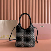 MIUMIU 26S CRYSTAL TOTE 24 BAG IN BLACK CALFSKIN