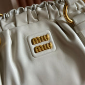 MIUMIU 26S JOIE HAND BAG 32 IN WHITE SHINY LAMBSKIN GOLD HARDWARE