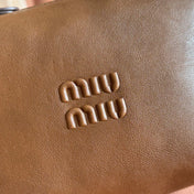 MIUMIU 26S CORDUROY POUCH BAG 25 IN BROWN CALFSKIN GOLD HARDWARE