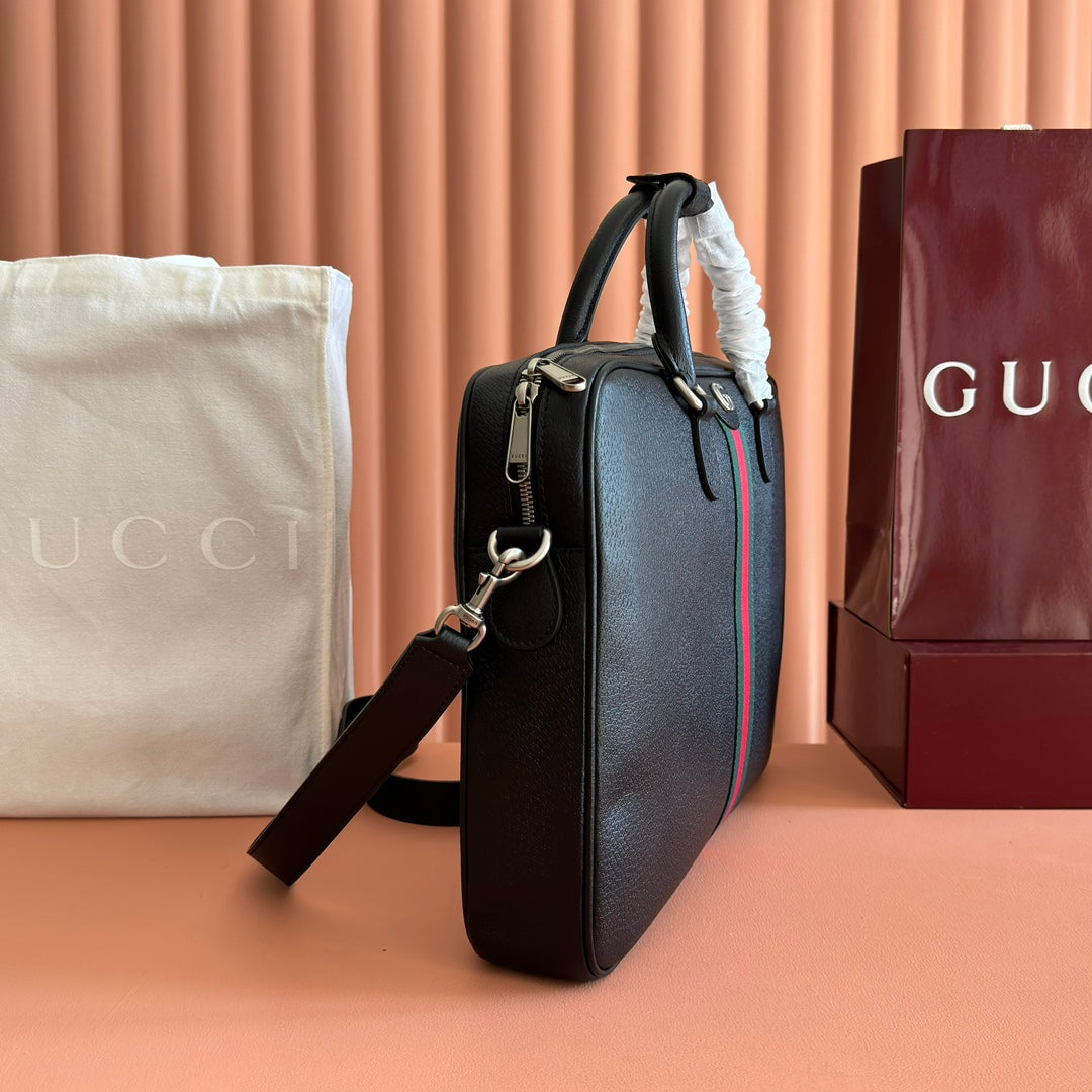 GUCCI 25S OPHIDIA LARGE DOCUMENT CASE 40 CM IN BLACK CALFSKIN