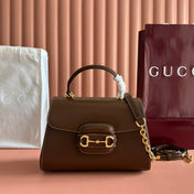 GUCCI 25S HORSEBIT 1955 MEDIUM SHOULDER BAG 29 CM IN BROWN CALFSKIN WITH GOLD HARDWARE