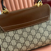 GUCCI 25S HORSEBIT 1955 MEDIUM SHOULDER BAG 22 CM IN DARK BEIGE CANVAS AND BROWN CALFSKIN WITH GOLD HARDWARE