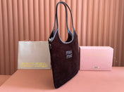 MIUMIU 26S IVY 40 TOTE IN CHOCOLATE BROWN CANVAS AND DARK BROWN CALFSKIN