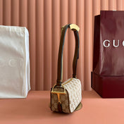 GUCCI 26S SHOULDER BAG 19 IN WARM BEIGE AND BROWN CANVAS