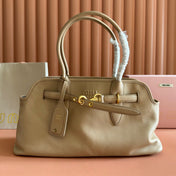 MIUMIU 26S BORSA AVENTURE BAG 44 IN DARK BEIGE LAMBSKIN GOLD HARDWARE