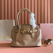 MIUMIU 26S BORSA AVENTURE BAG 30 IN DARK BEIGE CALFSKIN GOLD HARDWARE