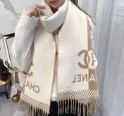 SCARF 184 CM IN PEANUT BROWN MIX WHITE MERINO WOOL 393121