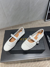 ALAIA MARY JANE FLATS WOVEN PATTERN 25S IN WHITE CALFSKIN