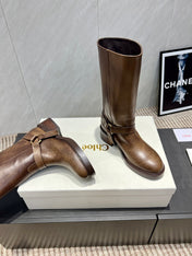 CHLOÉ 26S KNEE-HIGH BOOTS IN EARTH BROWN CALFSKIN