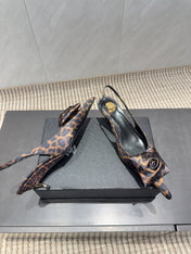 YSL 26S HEELED SLINGBACKS 50 MM IN LEOPARD PRINT FABRIC