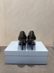 PRADA 26S POINTED TOE HEELS 75MM IN BLACK CALFSKIN WITH BOW