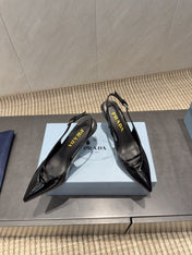 PRADA 26S POINTED TOE SLINGBACK HIGH HEELS 75MM IN BLACK CALFSKIN