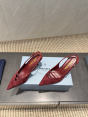 PRADA 26S POINTED TOE SLINGBACK HIGH HEELS 75MM IN DARK RED SUEDE