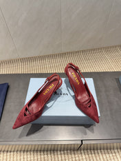 PRADA 26S POINTED TOE SLINGBACK HIGH HEELS 75MM IN DARK RED SUEDE
