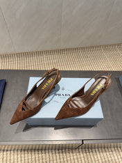 PRADA 26S POINTED TOE SLINGBACK HIGH HEELS 75MM IN DARK BROWN SUEDE