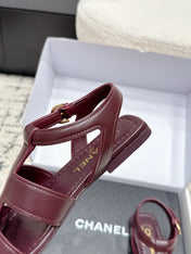 CHANEL 26S SANDALS IN DARK RED CALFSKIN WITH GOLD HARDWARE