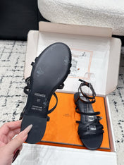 HM 26S STRAPPY SANDALS IN BLACK CALFSKIN SILVER HARDWARE