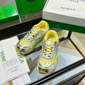 BOTTEGA VENETA 26S ORBIT SNEAKERS IN SILVER AND YELLOW TECHNICAL MESH