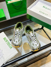 BOTTEGA VENETA 26S ORBIT SNEAKERS IN SILVER AND MOSS GREEN TECHNICAL MESH