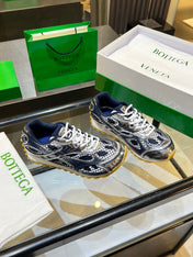 BOTTEGA VENETA 26S ORBIT SNEAKERS IN SILVER AND NAVY BLUE TECHNICAL MESH