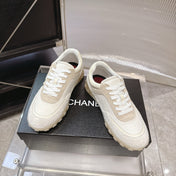 CHANEL 26S LOW TOP SNEAKERS IN BEIGE SUEDE AND WHITE FABRIC WITH RUBBER SOLE