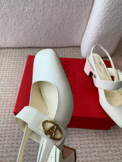 VLOGO LOCKER MARY-JANE SLINGBACK PUMPS IN WHITE CALFSKIN 65 MM