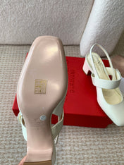 VLOGO LOCKER MARY-JANE SLINGBACK PUMPS IN WHITE CALFSKIN 65 MM