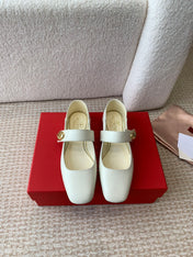 VLOGO LOCKER MARY-JANE BALLERINA IN WHITE CALFSKIN