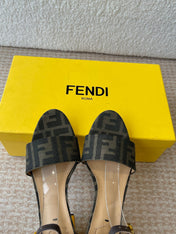 FF FIRST HIGH-HEEL 70MM IN KHAKI FABRIC AND CALFSKIN