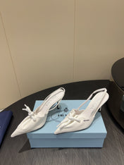 PRADA 25S POINTED TOE SLINGBACK 85MM IN WHITE LAMBSKIN WITH TIE UP DESIGN