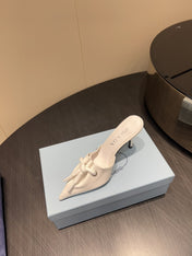 PRADA 25S BRAIDED DETAIL MULES 85MM IN WHITE CALFSKIN