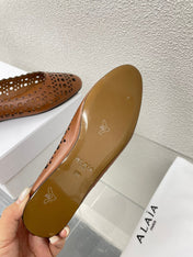 ALAIA BALLET FLAT IN CARAMEL BROWN MESH LAMBSKIN