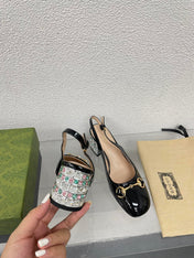 GG WOMEN'S HORSEBIT SLINGBACK IN BLACK CALFSKIN WITH RHINSTONES