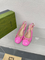 GG WOMEN'S HORSEBIT SLINGBACK 75MM IN FUSICA PINK CALFSKIN
