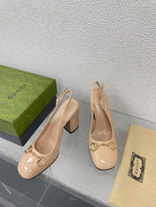 GG WOMEN'S HORSEBIT SLINGBACK 95MM IN TAN BEIGE CALFSKIN
